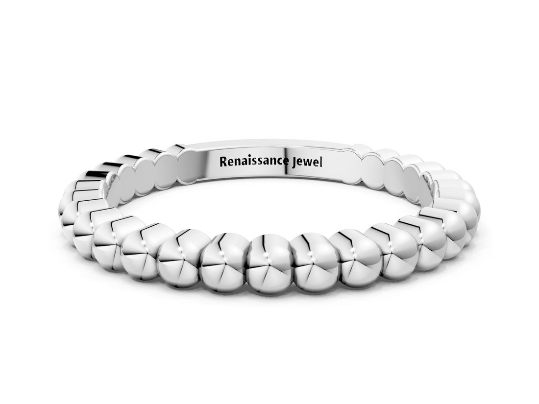 White gold Beaded Round Stone Eternity Band with Bezel Setting_29