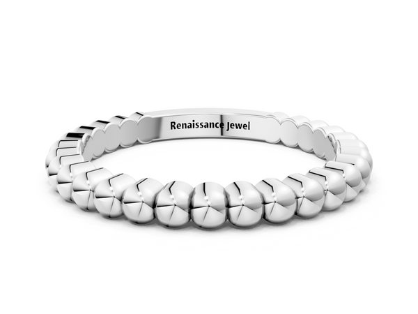 Silver Beaded Round Stone Eternity Band with Bezel Setting
