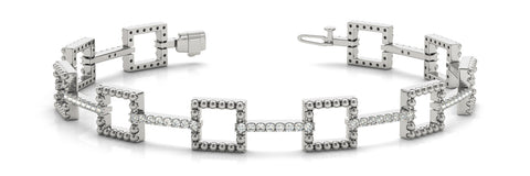 White gold Beaded Square Link Bracelet with Round Cut Diamonds and Channel Setting