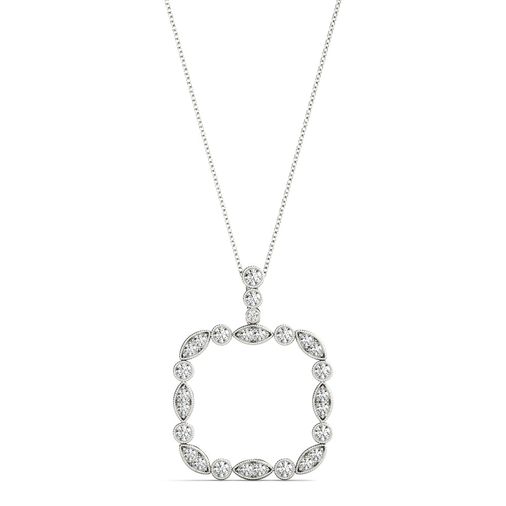 White gold Bezel Marquise and Round Diamond Pendant
