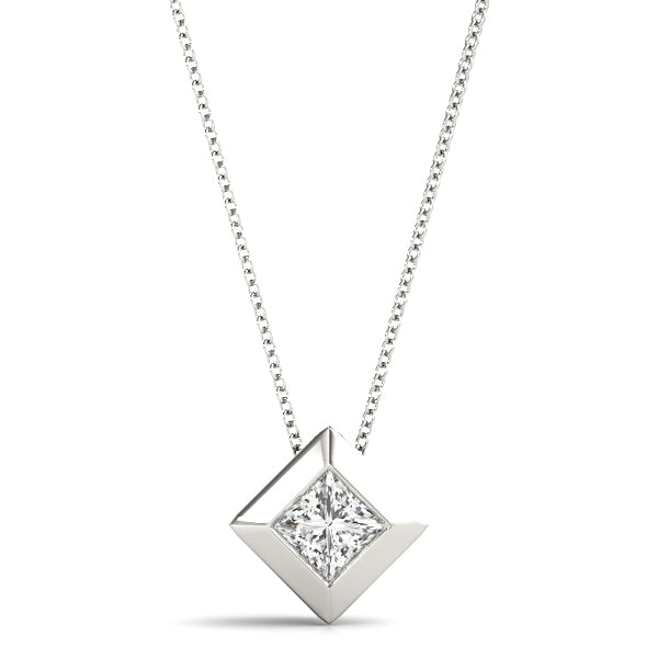 White gold Bezel Princess Cut Diamond Pendant