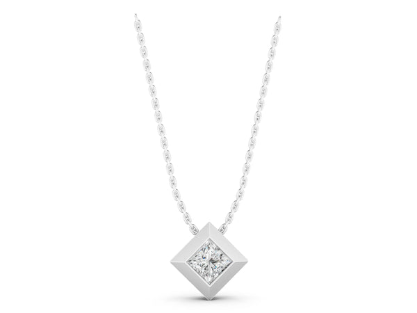 Silver Bezel Princess Cut Diamond Pendant