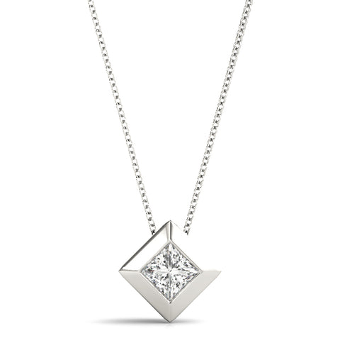 White gold Bezel Princess Cut Diamond Pendant