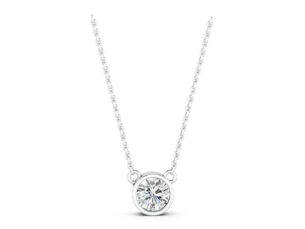White gold Bezel Round Solitaire Pendant