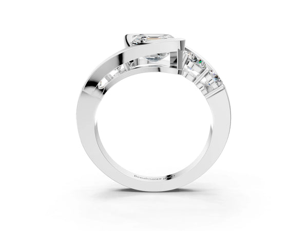 White Gold Asscher Cut Bezel Bypass Engagement Ring Setting with Round Side Accents