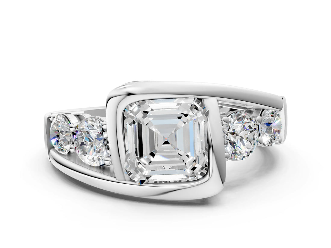White gold Bezel Set Asscher Cut Diamond Split Shank Ring_7