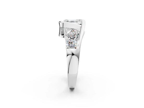 White Gold Asscher Cut Bezel Bypass Engagement Ring Setting with Round Side Accents