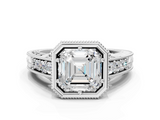 White gold Bezel Set Asscher Diamond Milgrain Pave Engagement Ring_29