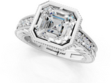 White gold Bezel Set Asscher Diamond Milgrain Pave Engagement Ring_30