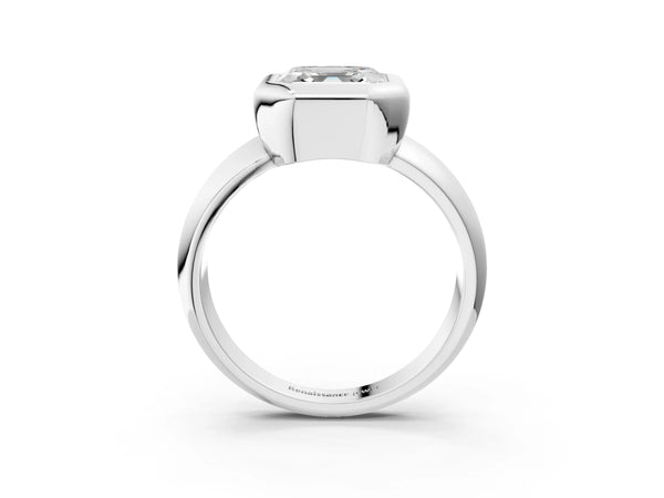 White gold Bezel Set Asscher Solitaire Ring with Wide Band