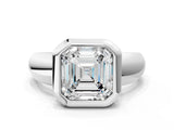 White gold Bezel Set Asscher Solitaire Ring with Wide Band