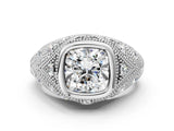 White gold Bezel Set Cushion Cut Diamond Milgrain Band Ring_146