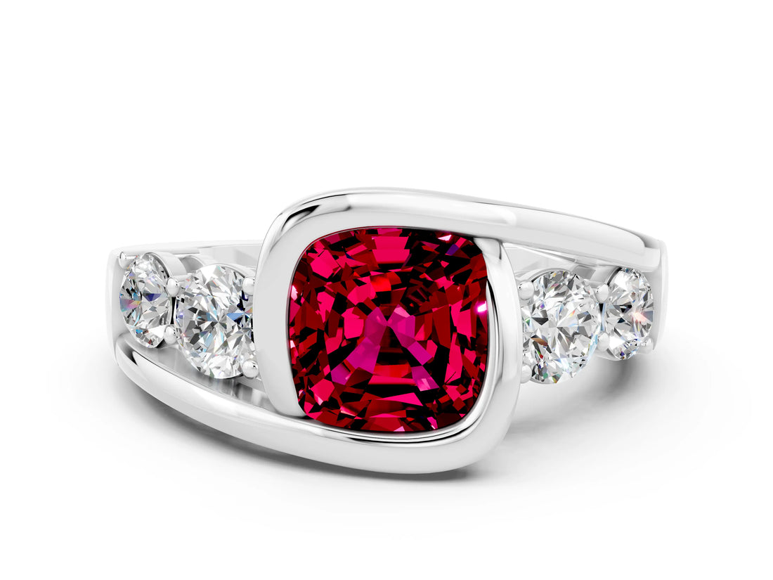 White gold Bezel Set Cushion Cut Diamond Split Shank Ring_12