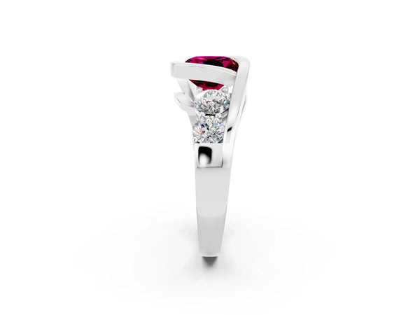 White gold Bezel Set Cushion Cut Garnet Bypass Ring with Round  Accents