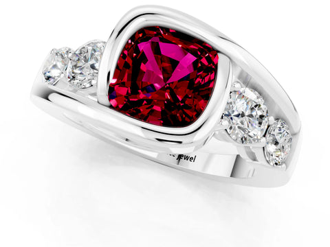 White gold Bezel Set Cushion Cut Diamond Split Shank Ring_16