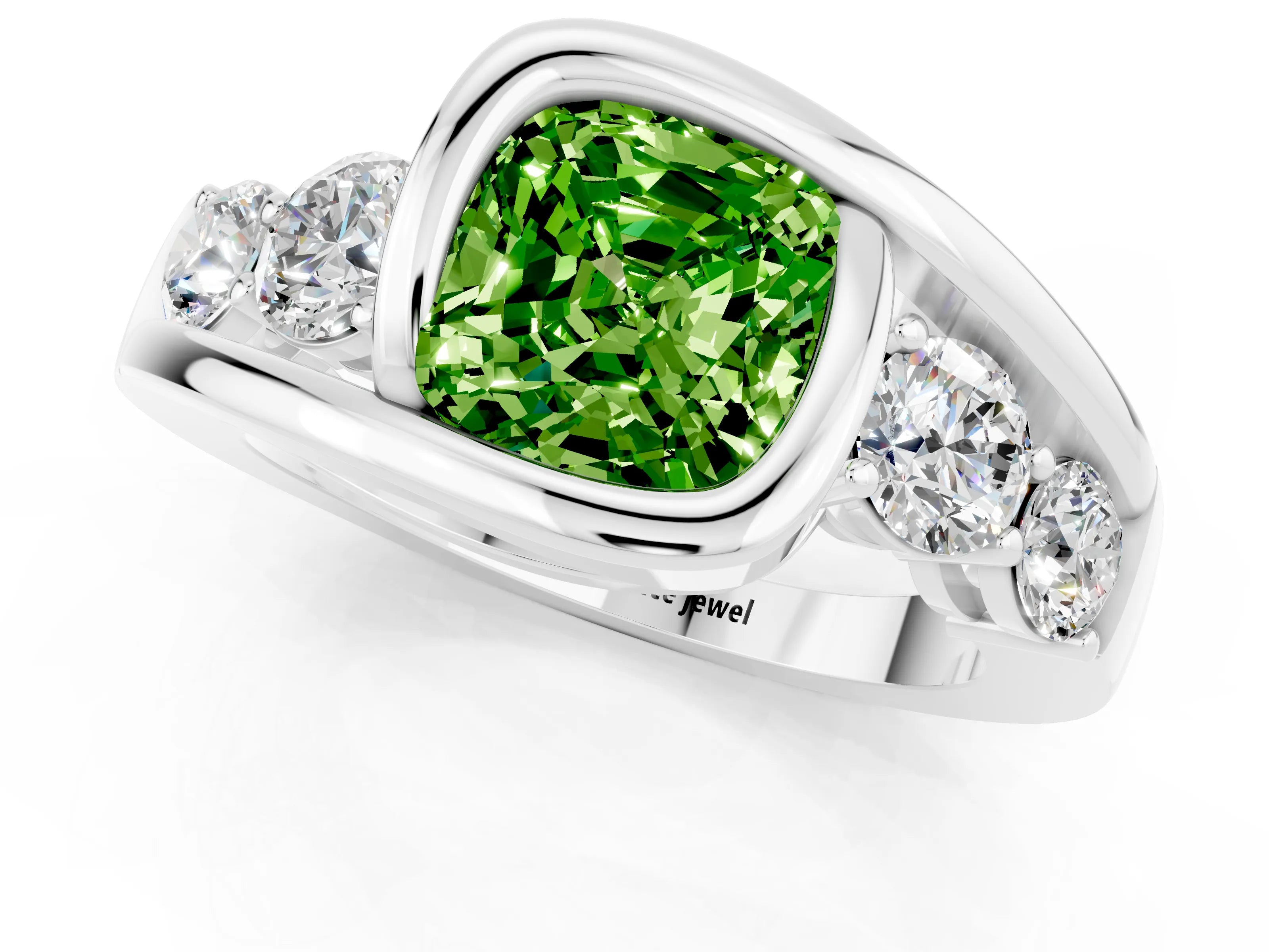 White gold Bezel Set Cushion Cut Diamond Split Shank Ring_1