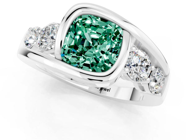 White gold Bezel Set Cushion Cut Green Sapphire Bypass Ring with Round  Accents