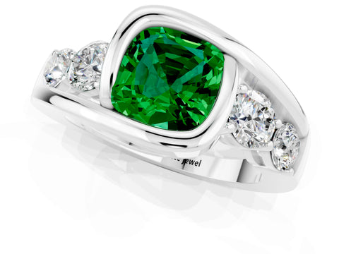 White gold Bezel Set Cushion Cut Diamond Split Shank Ring_1