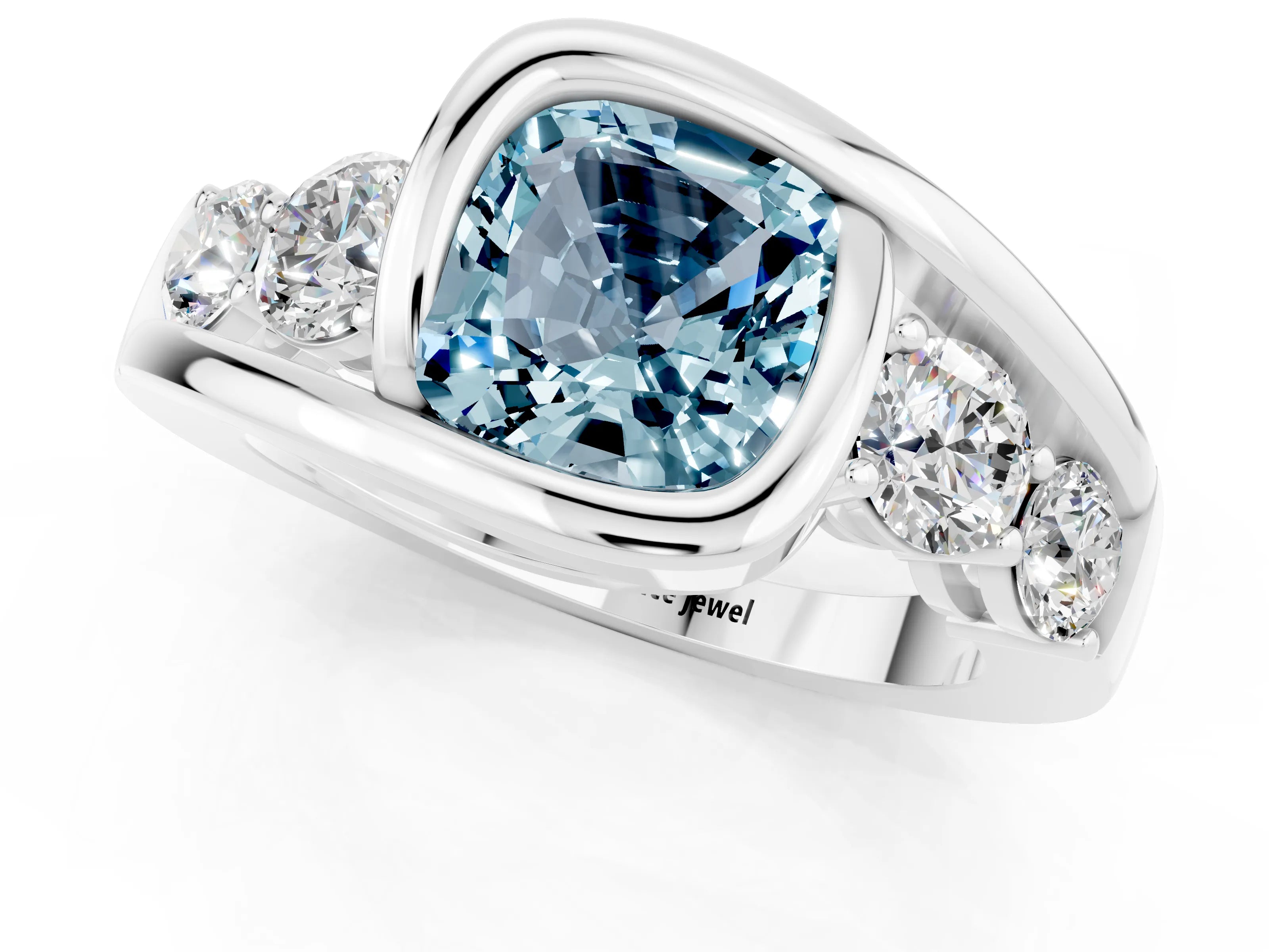 White gold Bezel Set Cushion Cut Diamond Split Shank Ring_1