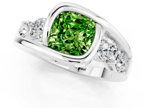White gold Bezel Set Cushion Cut Diamond Split Shank Ring_1