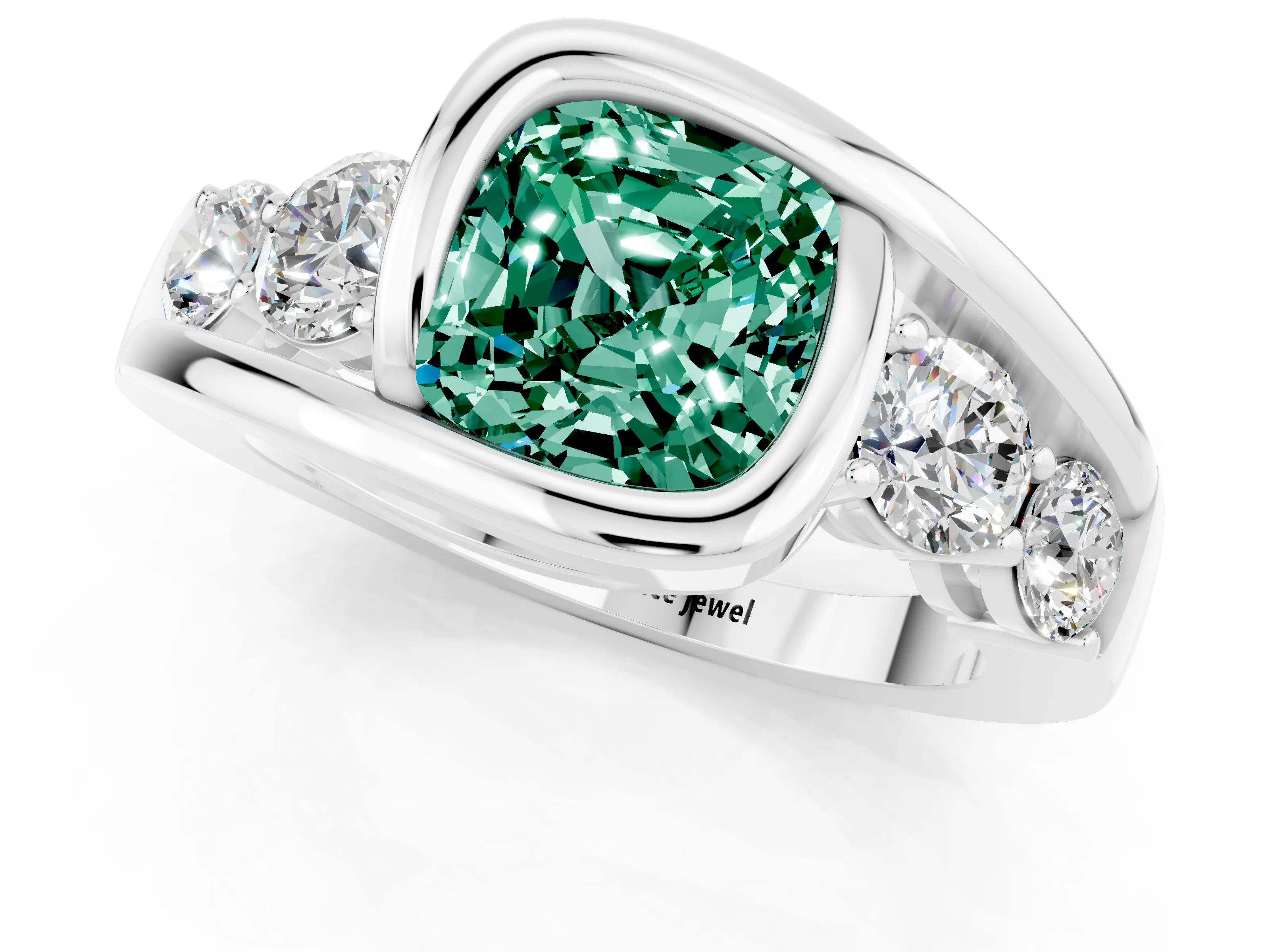 White gold Bezel Set Cushion Cut Diamond Split Shank Ring_1