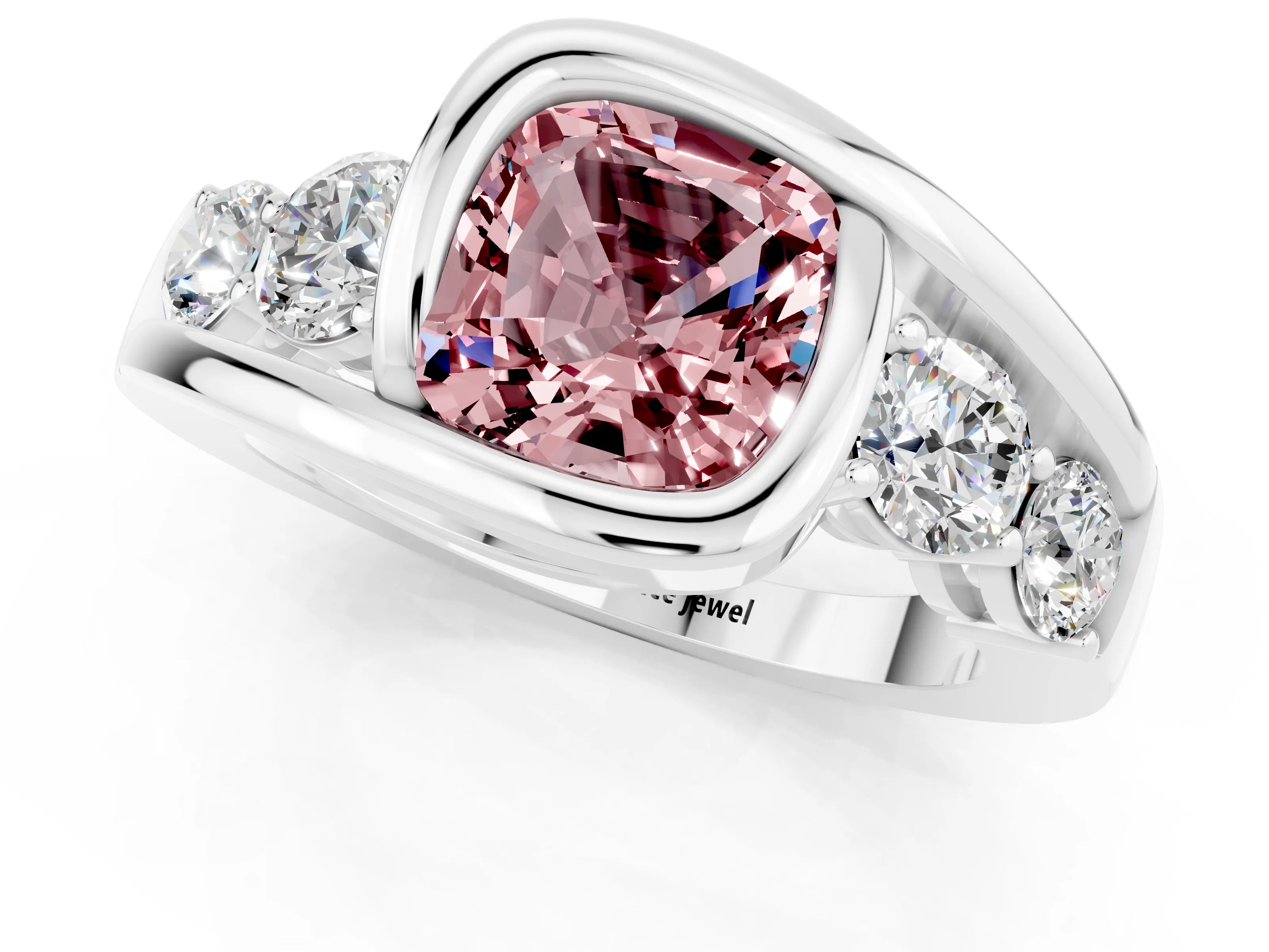 White gold Bezel Set Cushion Cut Diamond Split Shank Ring_1