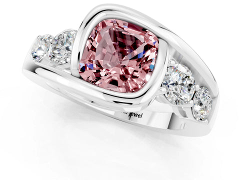 White gold Bezel Set Cushion Cut Diamond Split Shank Ring_1