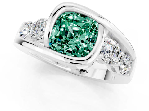 White gold Bezel Set Cushion Cut Diamond Split Shank Ring_1