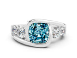 White gold Bezel Set Cushion Cut Diamond Split Shank Ring