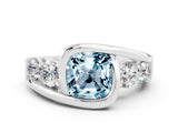 White gold Bezel Set Cushion Cut Diamond Split Shank Ring