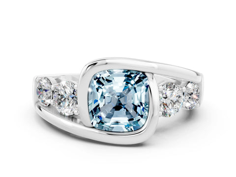 White gold Bezel Set Cushion Cut Diamond Split Shank Ring