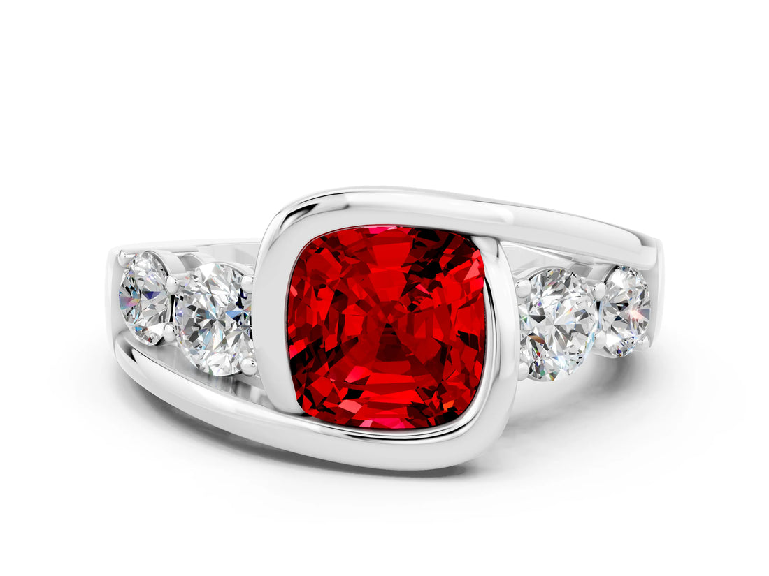 White gold Bezel Set Cushion Cut Diamond Split Shank Ring