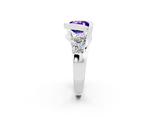 Platinum Bezel Set Cushion Cut Tanzanite Bypass Ring with Round  Accents