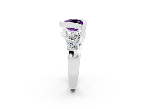 White gold Bezel Set Cushion Cut Diamond Split Shank Ring_2