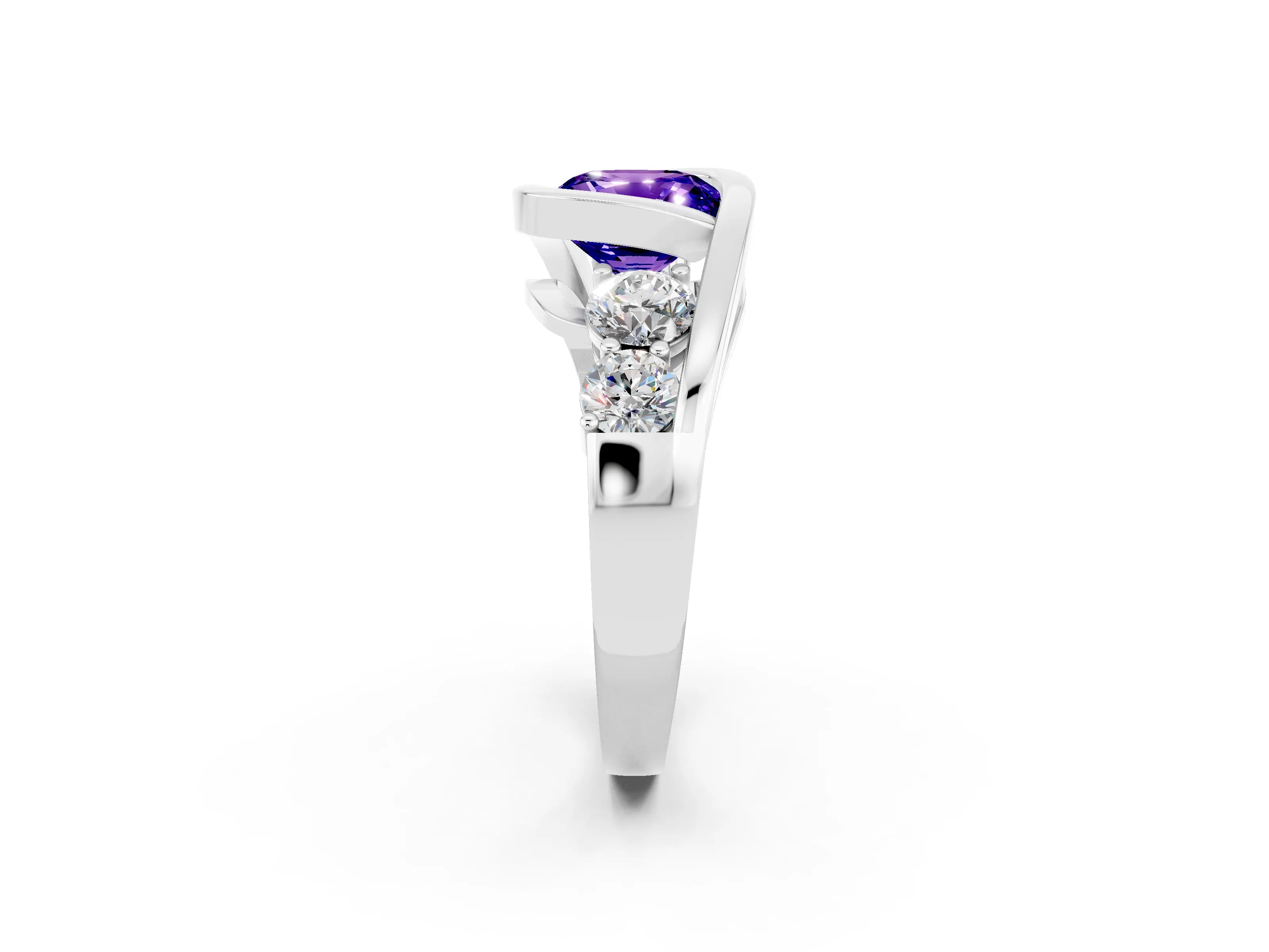 White gold Bezel Set Cushion Cut Diamond Split Shank Ring_2