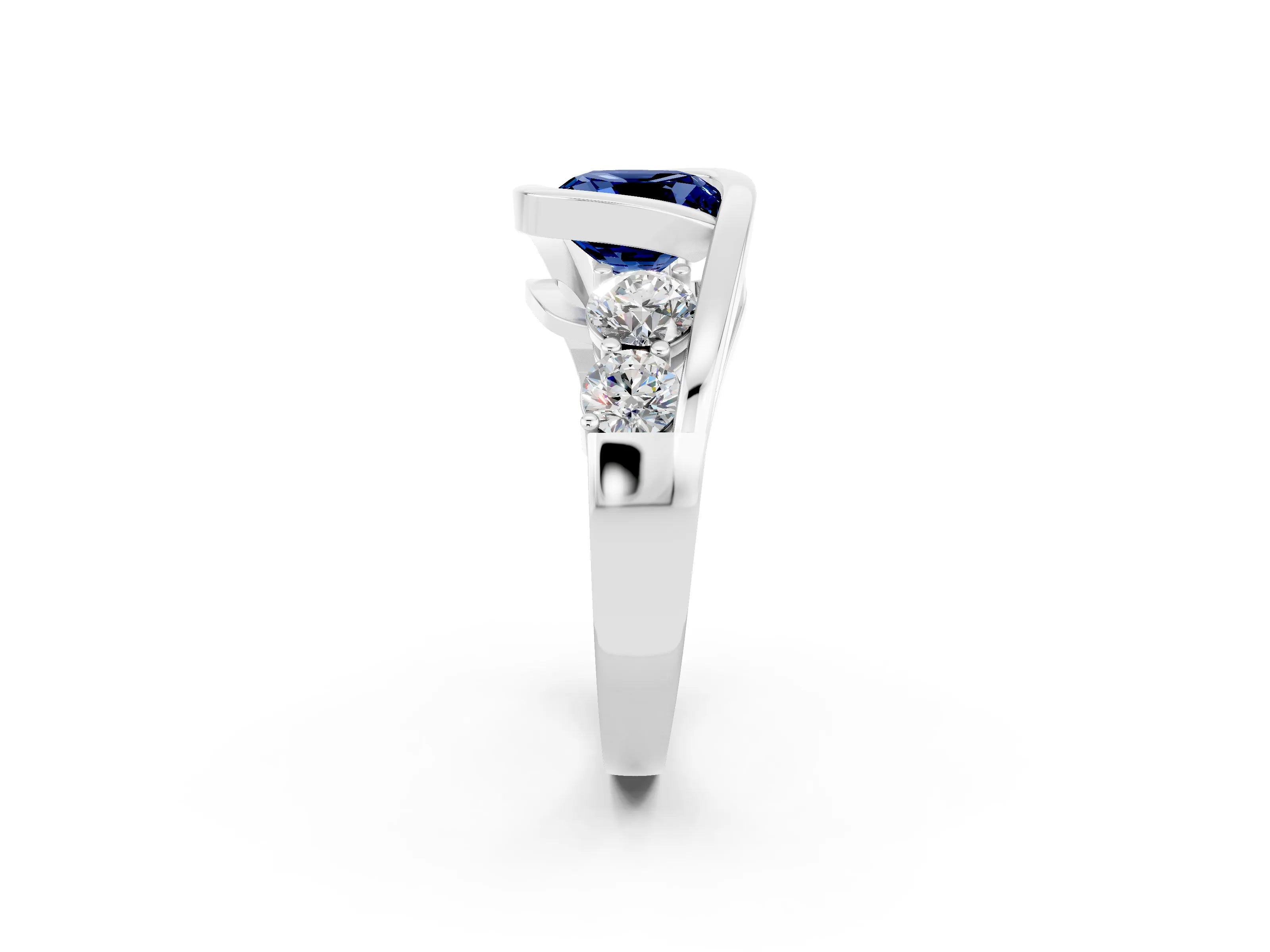 White gold Bezel Set Cushion Cut Diamond Split Shank Ring_2