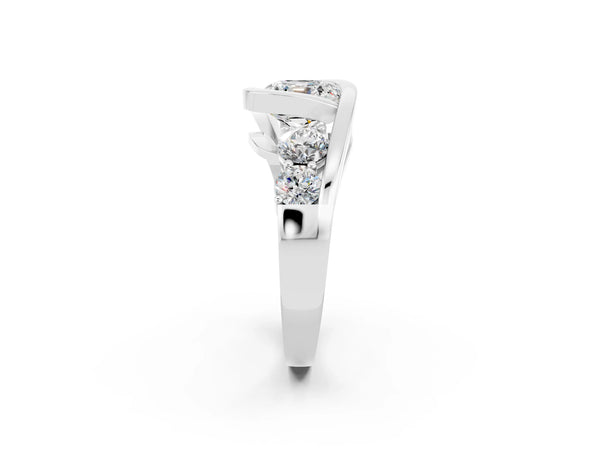 Silver Bezel Set Cushion Cut Moissanite Bypass Ring with Round  Accents