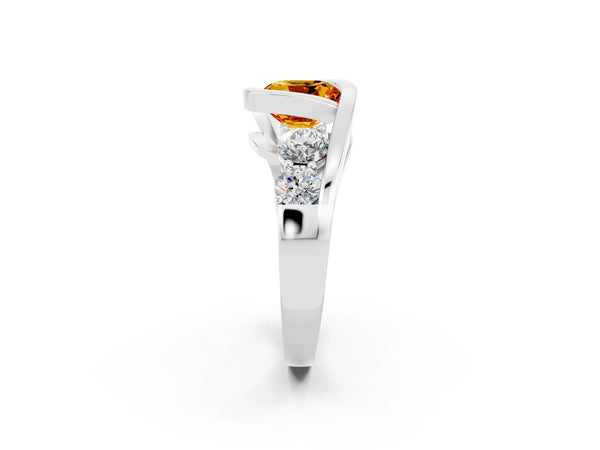 Silver Bezel Set Cushion Cut Citrine Bypass Ring with Round  Accents
