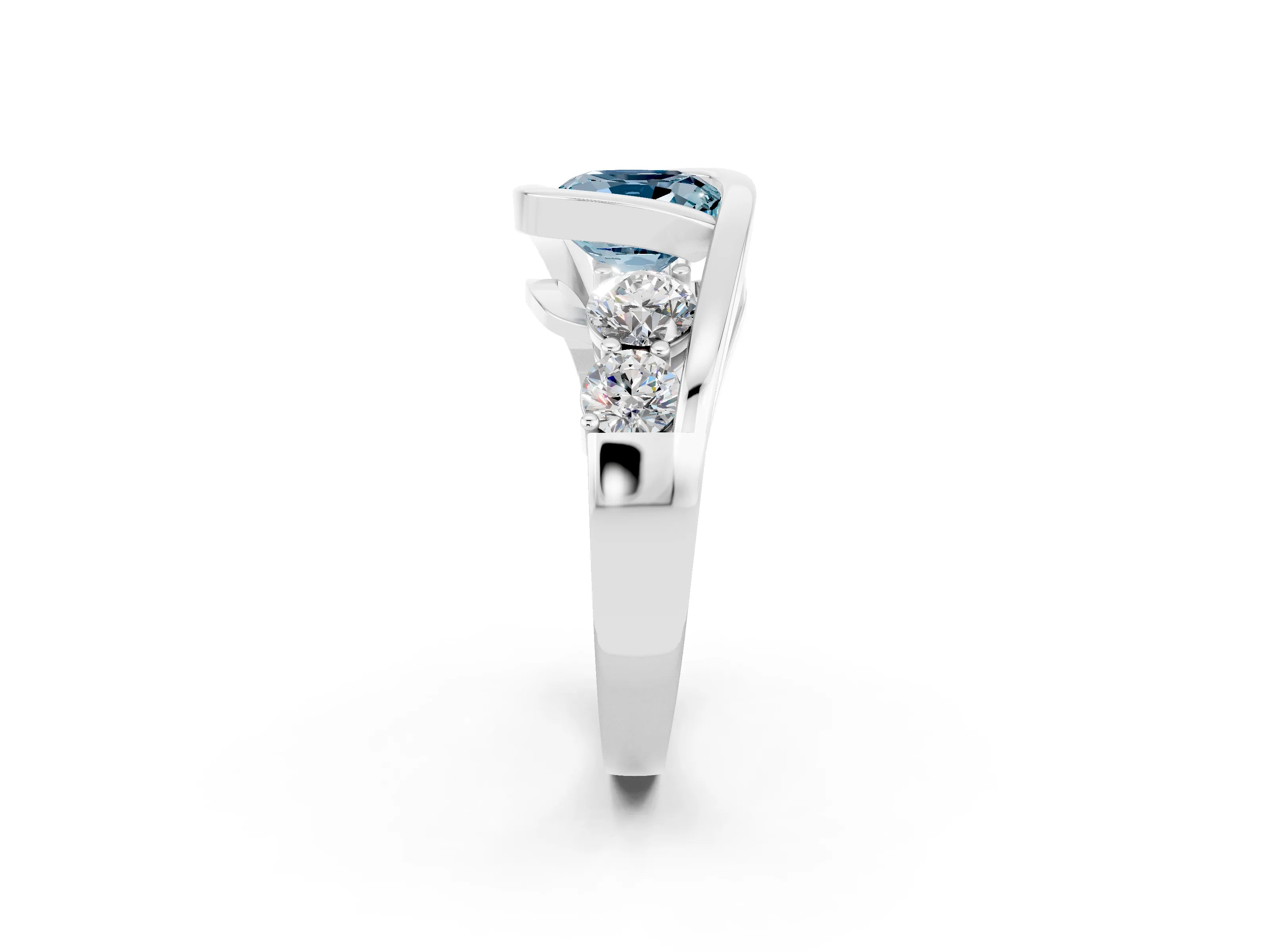 White gold Bezel Set Cushion Cut Diamond Split Shank Ring_2
