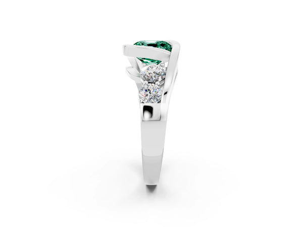 Platinum Bezel Set Cushion Cut Green Sapphire Bypass Ring with Round  Accents