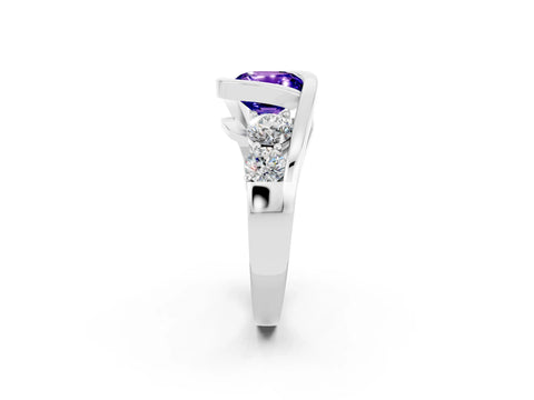 White gold Bezel Set Cushion Cut Diamond Split Shank Ring_2
