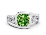 White gold Bezel Set Cushion Cut Diamond Split Shank Ring