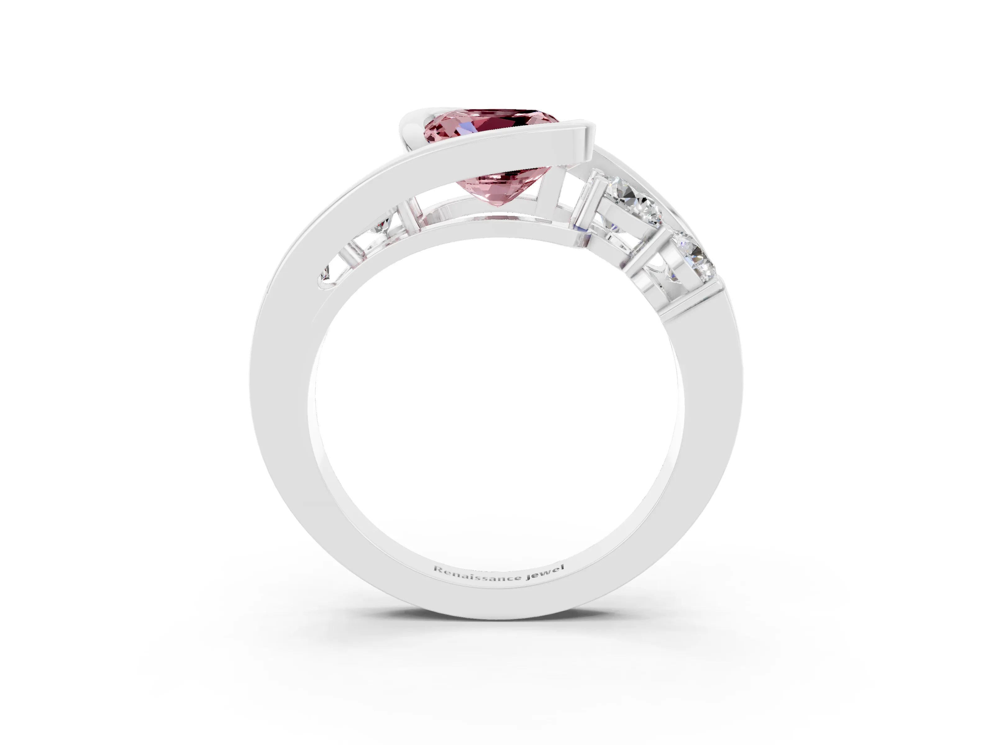 White gold Bezel Set Cushion Cut Diamond Split Shank Ring_3