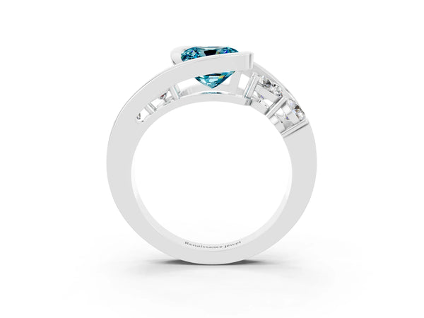 White gold Bezel Set Cushion Cut Diamond Split Shank Ring