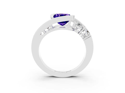 White gold Bezel Set Cushion Cut Diamond Split Shank Ring_3