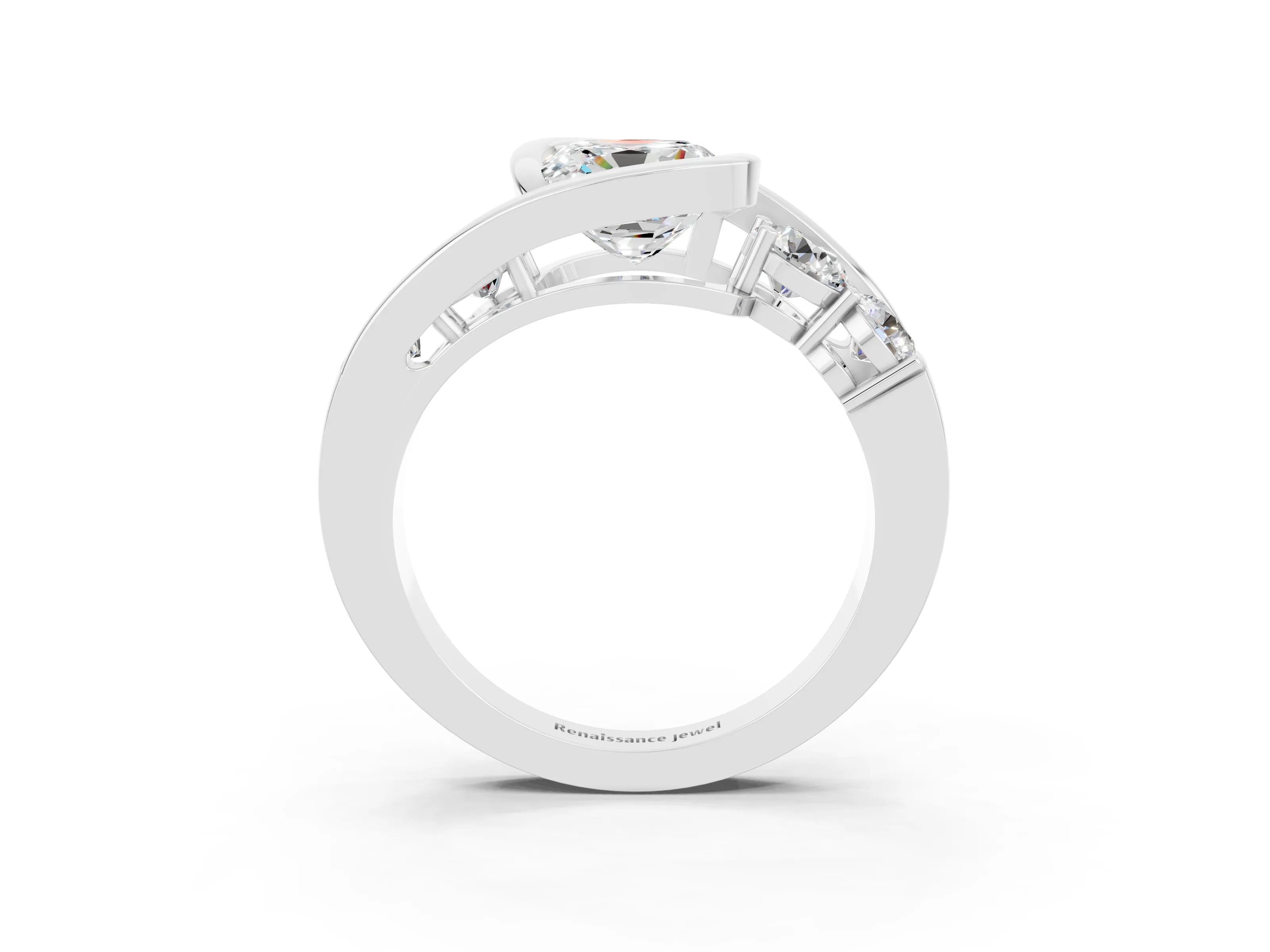 White gold Bezel Set Cushion Cut Diamond Split Shank Ring_3