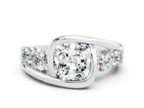 White gold Bezel Set Cushion Cut Diamond Split Shank Ring