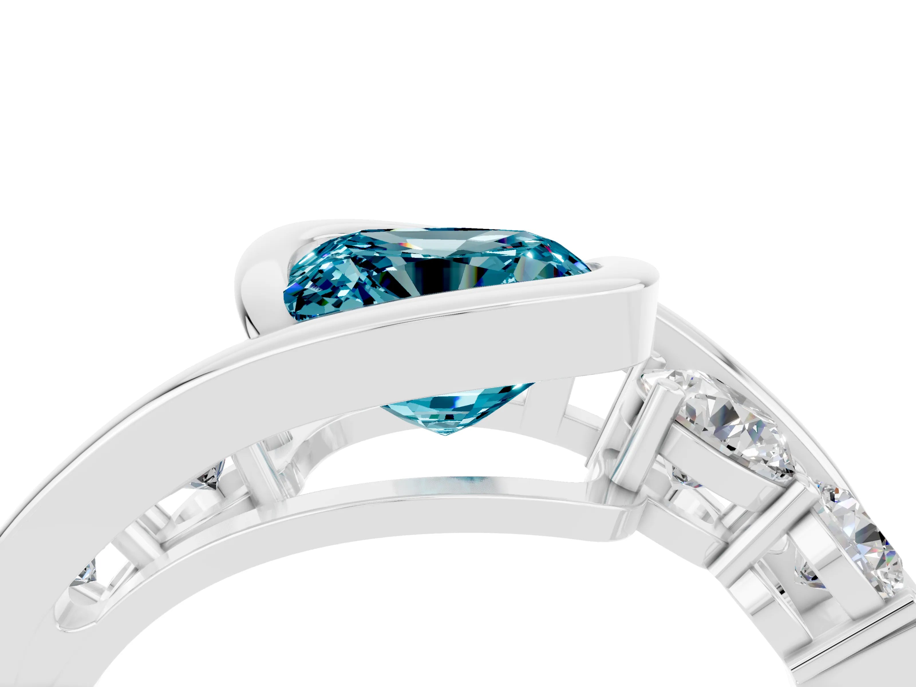 White gold Bezel Set Cushion Cut Diamond Split Shank Ring_4