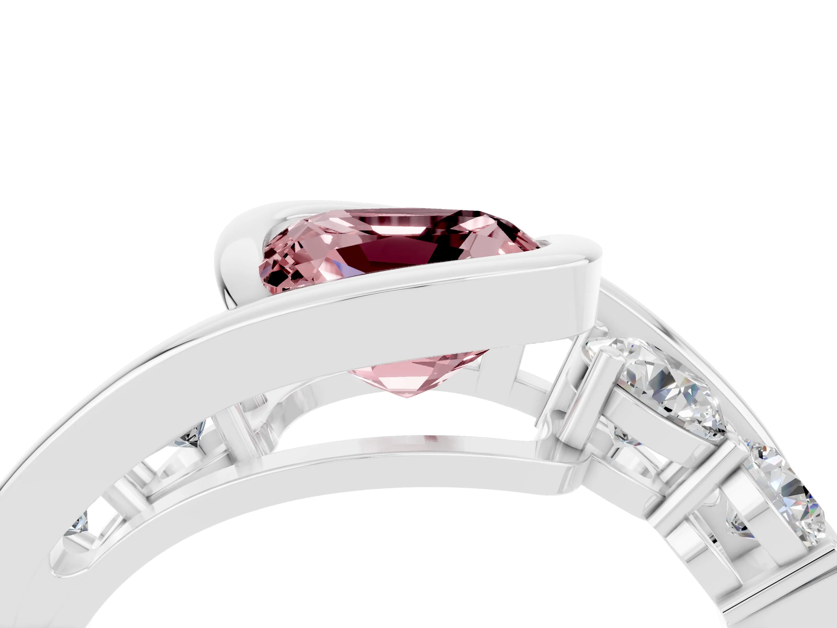 White gold Bezel Set Cushion Cut Diamond Split Shank Ring_4