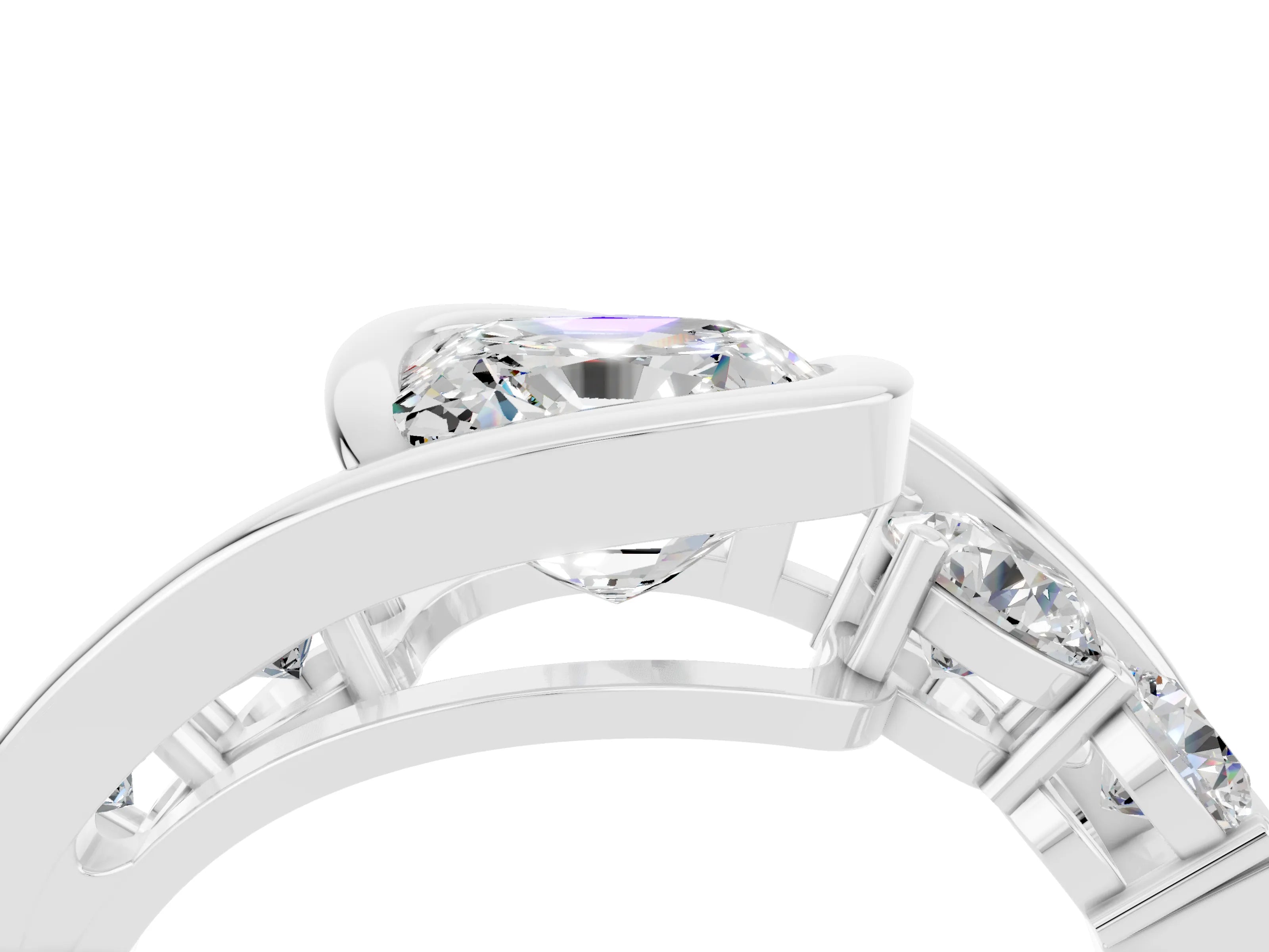 White gold Bezel Set Cushion Cut Diamond Split Shank Ring_4